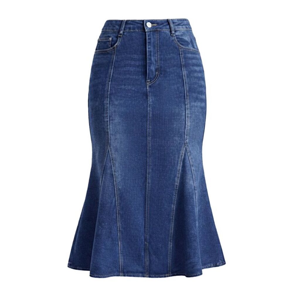 Women's Fishtail Midi Jean Skirts Denim Skirt Deep Blue